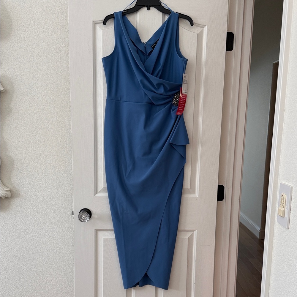 Alex Evenings Draped Blue Maxi Dress